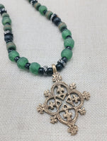Coptic Cross Necklace Jewelry Brass Antique Gold Black Green Men