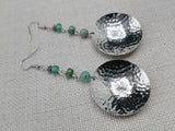 Silver Earrings Dome Green Dangle Women Jewelry Hammered