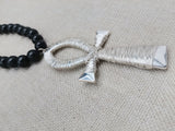 Silver Ankh Wire Wrapped Large Men Necklace Jewelry Black Beaded Statement