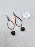 Women Earrings Brown Leather Dangle Beaded Silver Jewelry
