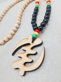 Gye Nyame Beaded Necklace Ghana Jewelry Wooden Pendant Red Yellow Green Men