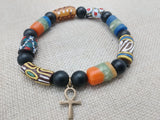 Men Bracelets African Jewelry Beaded Ankh Stretch Handmade Size 8