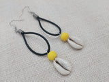 Women Yellow Earrings Black Cowrie Dangle Boho Jewelry Handmade