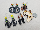 Wooden African Earrings Gye Nyame Jewelry Set of 5 Handmade Dangle