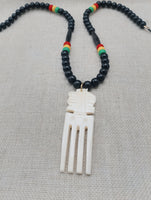 Men's African Necklace Rasta Ghana Beaded Jewelry Duafe Adinkra Black Handmade