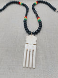 Men's African Necklace Rasta Ghana Beaded Jewelry Duafe Adinkra Black Handmade