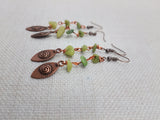 Women Earring Copper Green Stone Beaded Jewelry Handmade Long Dangle