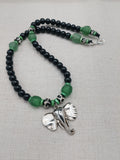 Elephant Necklace Jewelry Silver Black Green Beaded Animal Pendant Unisex