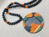 African Kente Necklace Pendant Black Orange Beaded Original Jewelry Handmade Statement Gift Idea Men Women