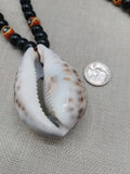 Men Necklace African Cowrie Shell Jewelry Black Beaded Orange Krobo Handmade Gift Ideas