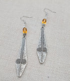 Women Earrings Long Silver Dangle Amber Beaded Jewelry