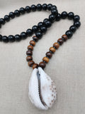 African Cowrie Shell Pendant Black Brown Beaded Jewelry Men Ethnic Gift Ideas