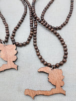 Haiti Necklace Wooden Pendant Brown  Jewelry Men Beaded
