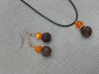 Women Jewelry Set Necklace Earrings Stone Orange Gold Statement Fashion Gift Set
