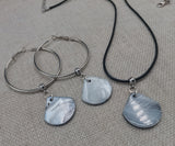 Women Mother of Pearl Shell Jewelry Set Hoop Earrings Necklace Silver Beach Fashion Statement Gift