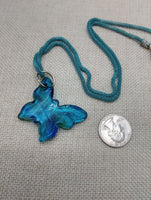Women's Blue Murano Glass Pendant Green Butterfly Necklace