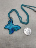 Women's Blue Murano Glass Pendant Green Butterfly Necklace