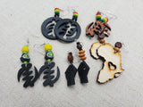 Wooden African Earrings Gye Nyame Jewelry Set of 5 Handmade Dangle