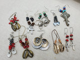Women Earrings Afrocentric Ethnic Elephant Peace Ankh Set of 10 Wholesale Bulk Jewelry Silver Beaded