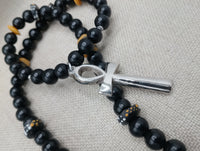 Silver Ankh Necklace Egyptian Black Yellow Beaded Ankhs Pendant Men Gift Ideas
