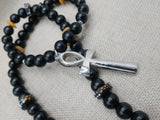 Silver Ankh Necklace Egyptian Black Yellow Beaded Ankhs Pendant Men Gift Ideas