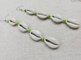 Cowrie Earrings Boho Summer Green Jewelry Silver Handmade Women Long Dangle