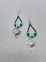 Silver Africa Earrings Leather Dangle Beaded Women Jewelry Black Green Blue