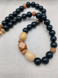 Men Necklace Wood Beaded Black Brown