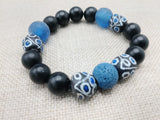 Black Blue Beaded Bracelet Ethnic Handmade Unisex Jewelry Size 7