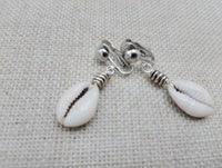 Cowrie Clip On Earrings Silver Women Jewelry Handmade Dangle