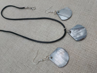 Mother of Pearl Jewelry Set  Necklace Earrings Black Cord Women Boho Beach Silver