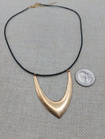 Women Jewelry Set Hammered Round Earrings Beaded V Shape Minimalist Bohemian Brass Gold Tone Necklace
