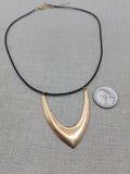 Women Jewelry Set Hammered Round Earrings Beaded V Shape Minimalist Bohemian Brass Gold Tone Necklace