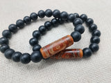 Unisex Bracelet Black Brown Agate Stone Jewelry Ethnic Round Statement Beaded