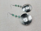 Silver Earrings Dome Green Dangle Women Jewelry Hammered