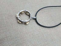 Tambourine Necklace Silver Gold Tone Black Cord Church Jewelry Music Church