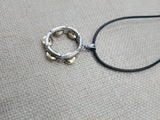 Tambourine Necklace Silver Gold Tone Black Cord Church Jewelry Music Church
