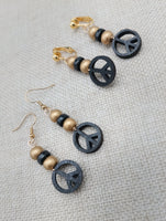 Peace Earrings Wooden Black Gold Small Women Jewelry