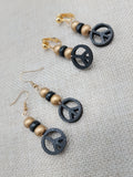 Peace Earrings Wooden Black Gold Small Women Jewelry