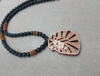 Leo the Lion Necklace Wooden Beaded Black Brown Men Women
