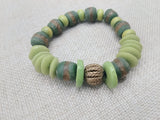 Bracelet Stretch Jewelry Beaded African Krobo Green Unisex Brass Size 7