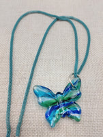 Women's Blue Murano Glass Pendant Green Butterfly Necklace