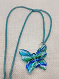 Women's Blue Murano Glass Pendant Green Butterfly Necklace