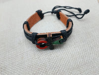 Ankh Bracelet Pan African Jewelry Leather Adjustable Black Red Green