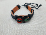 Ankh Bracelet Pan African Jewelry Leather Adjustable Black Red Green