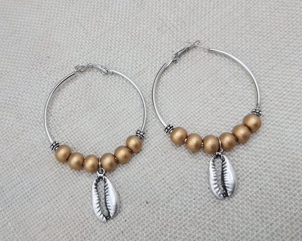Silver Hoop Earrings Cowrie Shell Gold Women Dangle Jewelry