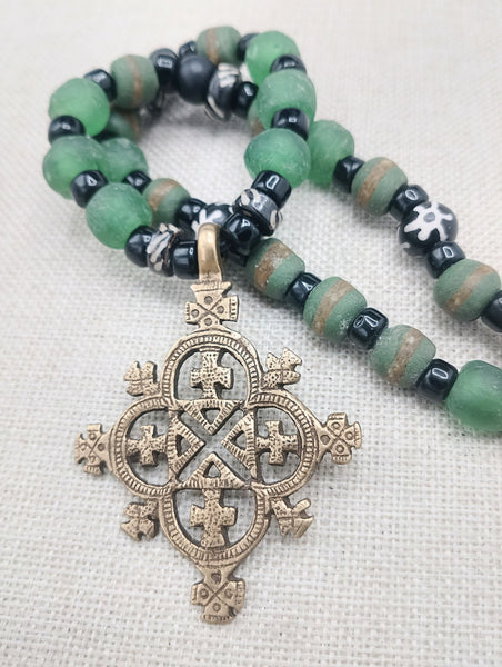 Coptic Cross Necklace Jewelry Brass Antique Gold Black Green Men