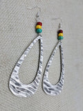 Large Teardrop Earrings Beaded Rasta Women Silver Jewelry Dangle Drop