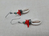 Ethnic Earrings Cowrie Jewelry Women Red Green Silver Long Dangle