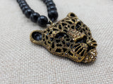 Men Necklace Panther Cheetah Beaded Jewelry Black Antique Gold Gift Idea